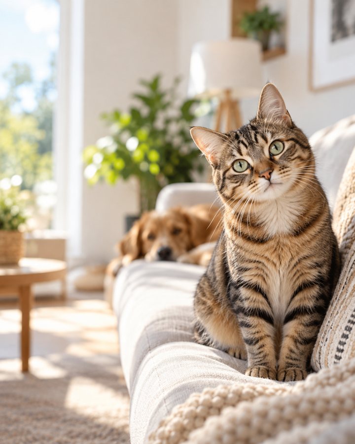 Animaux de compagnie dans un intérieur chaleureux